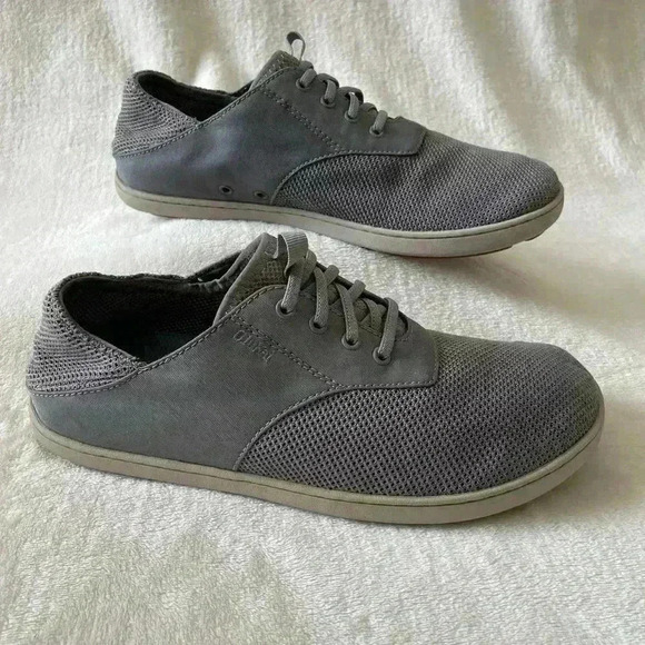 Olukai Nohea Moku Grey Sharkskin No Tie Loafer Boat Shoe Men's Size 9 NICE READ - Picture 1 of 10